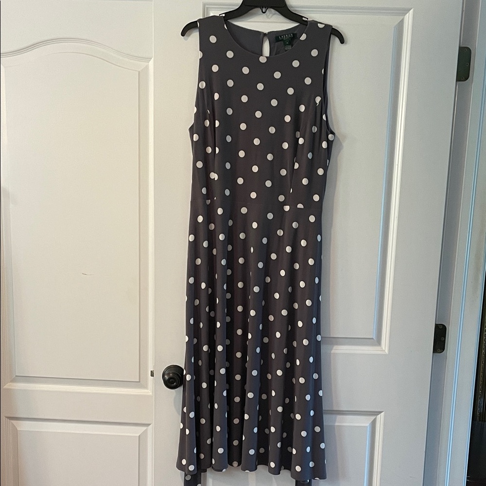 Ralph Lauren Charcoal Polka Dot Midi Dress